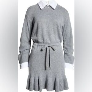 Cinq à Sept Pearl Necklace Detail Long Sleeve Layered Sweater Dress XS